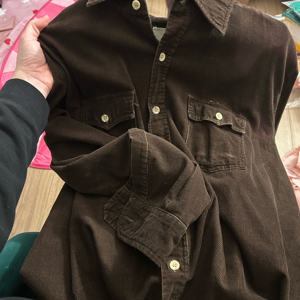 Vintage Sears Corduroy Shirt Long Sleeve Chocolate Brown Button Up Men’s XL